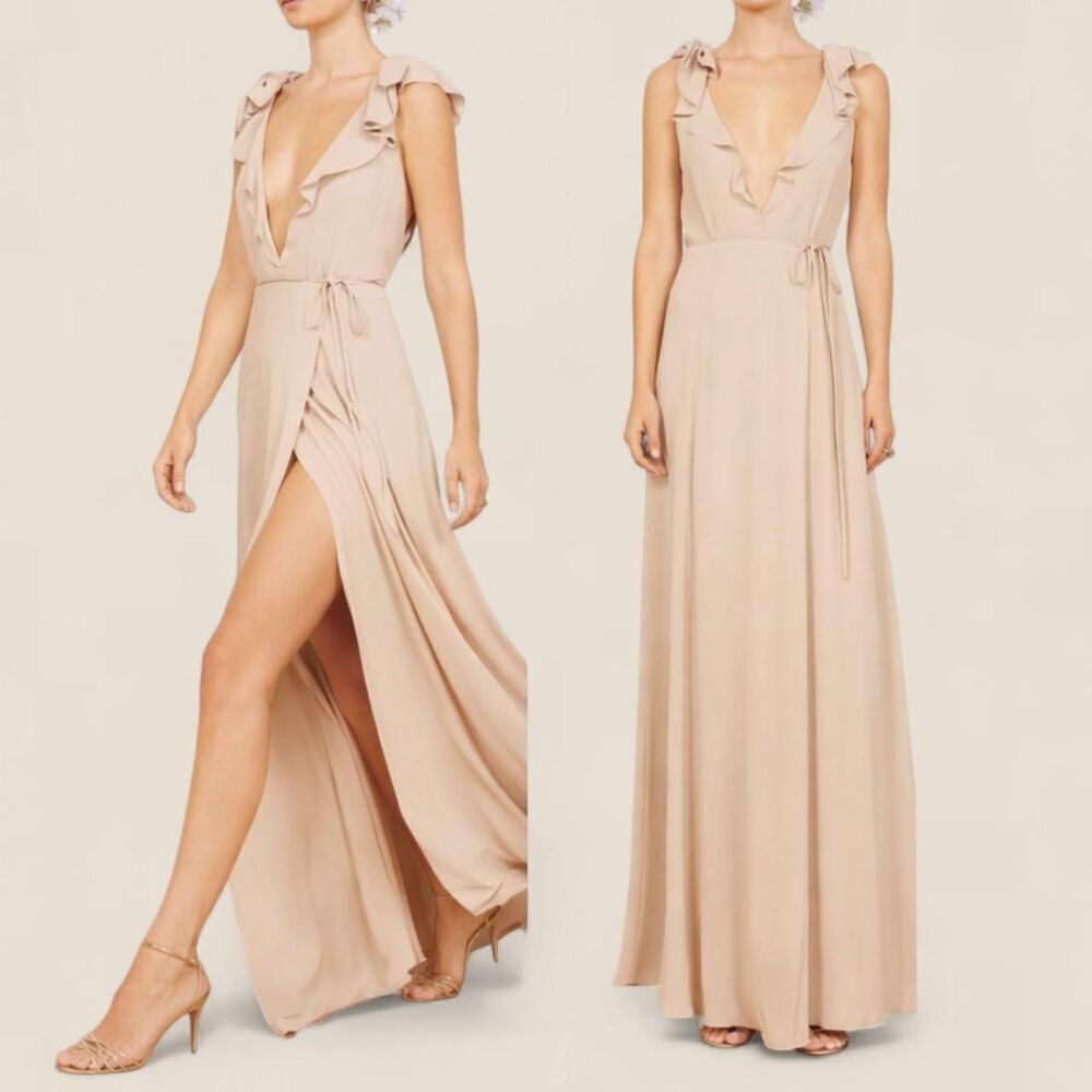 Reformation autumn wedding guest flowy ruffle maxi dress size large